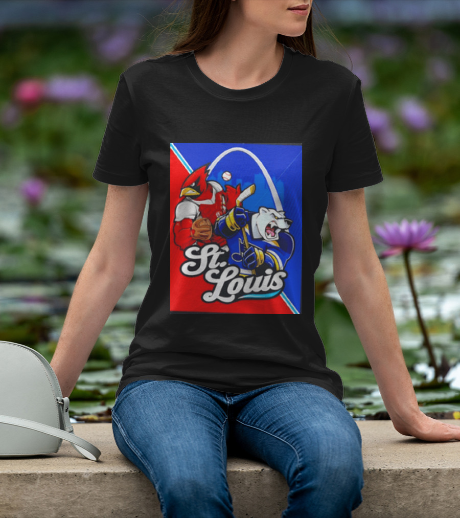 St Louis Cardinals Baseball Blues Hockey Arch Iconic Sports Team Collage T-Shirt