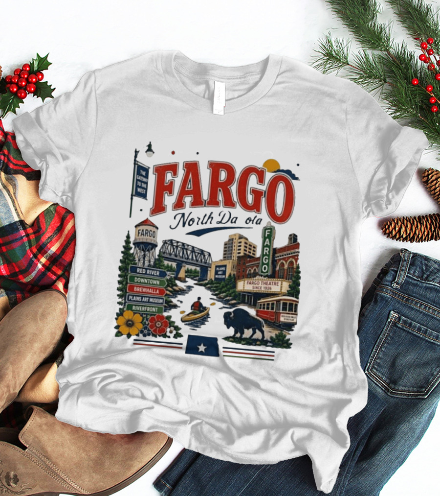 Fargo North Dakota Red River Downtown Brewhalla Plains Art Museum Riverfront Theatre T-Shirt