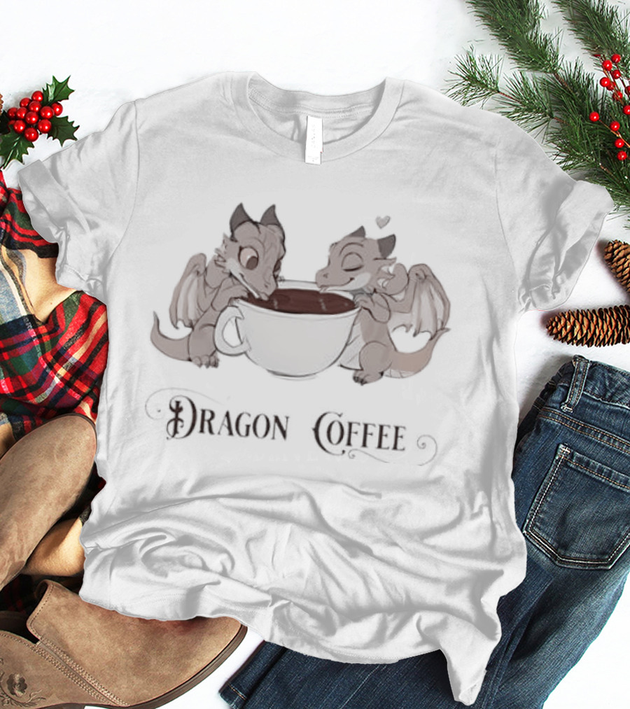 Syphon Brewed Dragon Coffee Fantasy Art Dual Dragons Cup T-Shirt