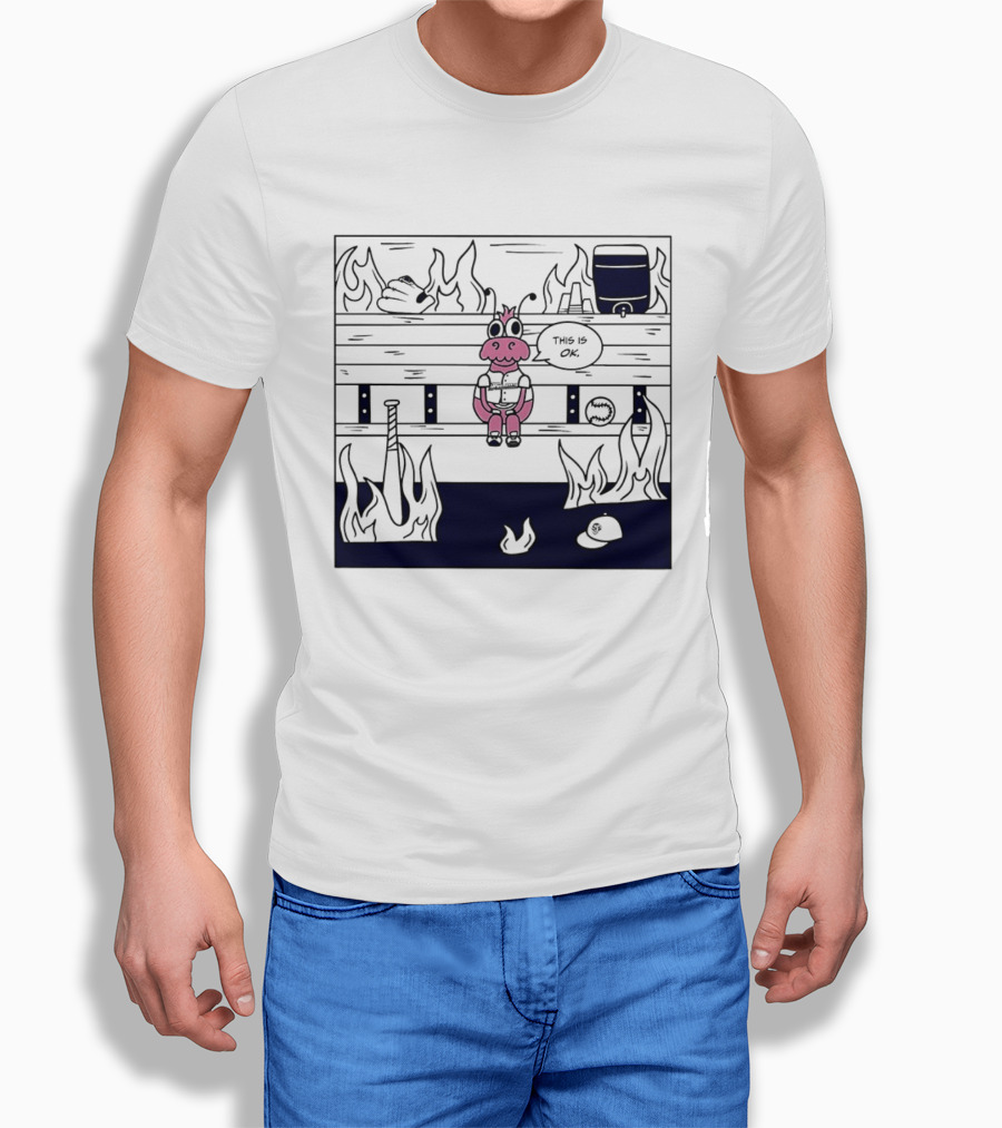 This Is OK Baseball Dugout Fire Scene With Pink Creature T-Shirt