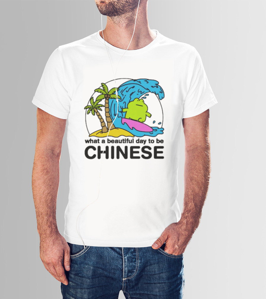 What A Beautiful Day To Be Chinese Surfing Frog With Palm Trees And Waves T-Shirt