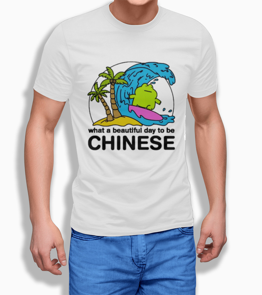 What A Beautiful Day To Be Chinese Surfing Frog With Palm Trees And Waves T-Shirt
