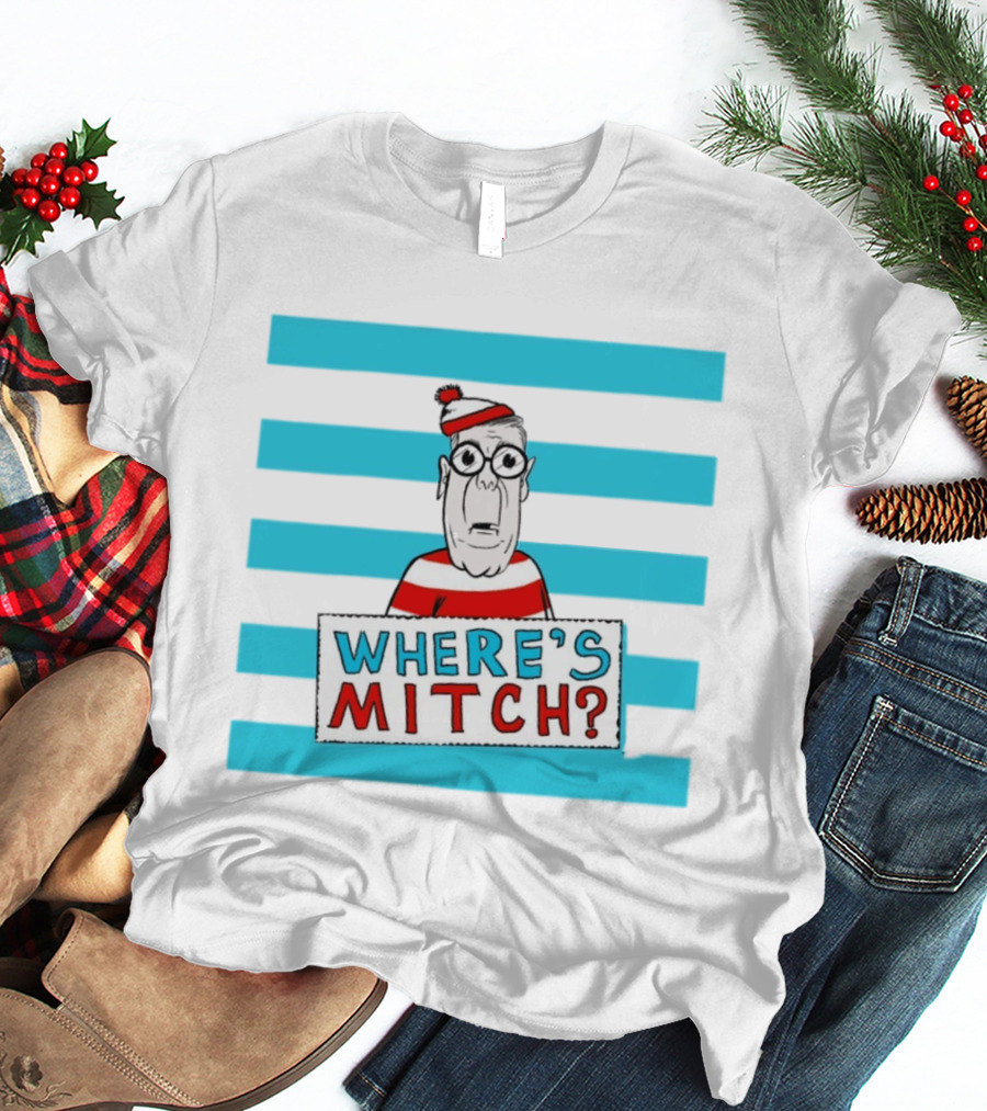 WHERE'S MITCH Striped Sweater Glasses Red Hat Humor T-Shirt