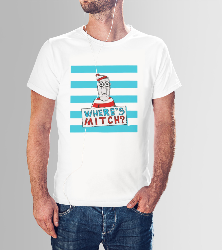 WHERE'S MITCH Striped Sweater Glasses Red Hat Humor T-Shirt