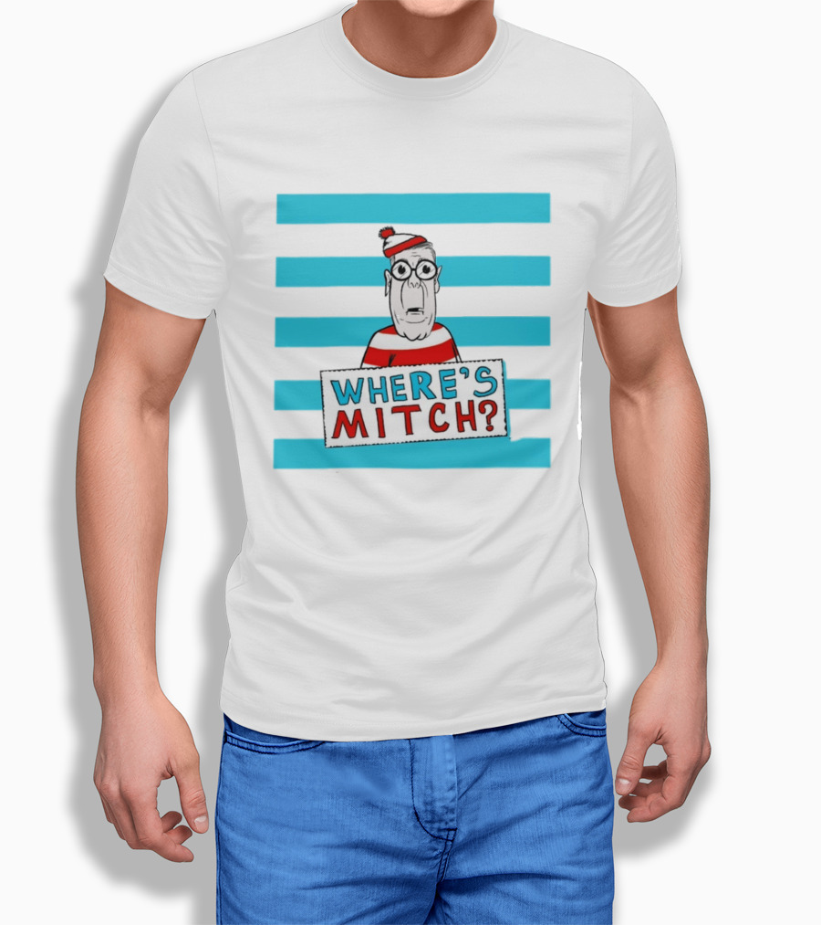 WHERE'S MITCH Striped Sweater Glasses Red Hat Humor T-Shirt