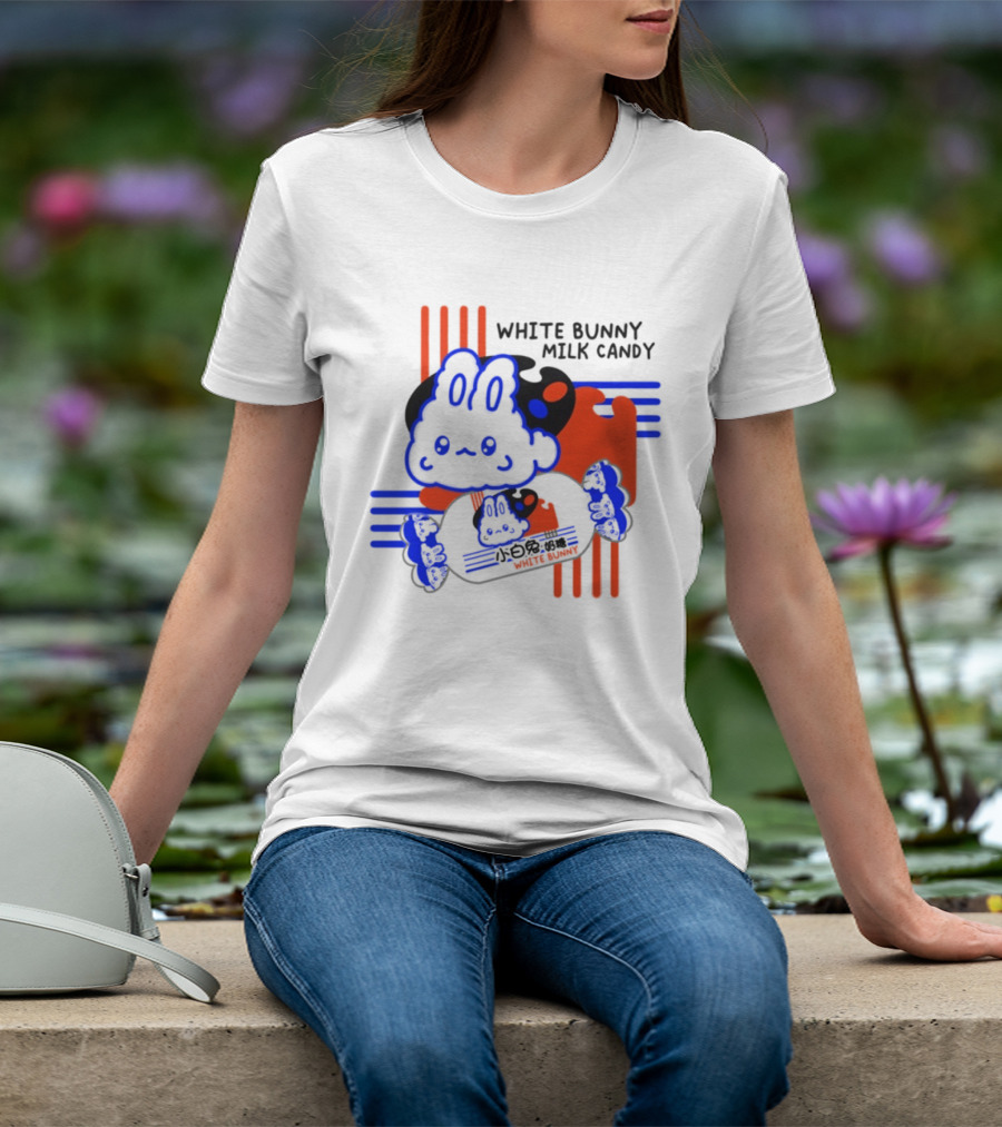 White Bunny Milk Candy Kawaii Asian Snacks Cute Blue Japanese T-Shirt