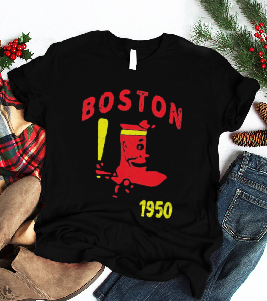 Boston 1950 Baseball Player Boot And Bat T-Shirt