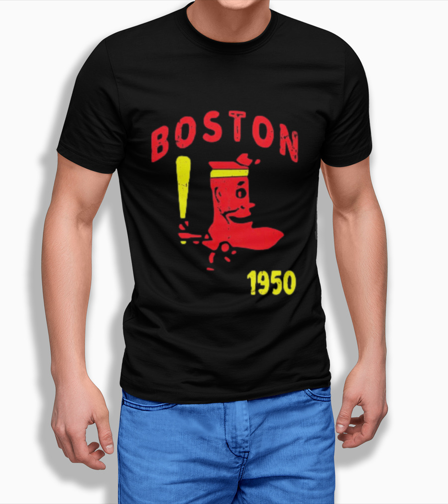 Boston 1950 Baseball Player Boot And Bat T-Shirt