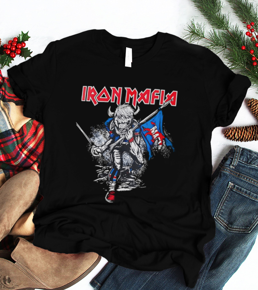 Iron Mafia Buffalo Bull Charging With Flag Buffalo Bills T-Shirt