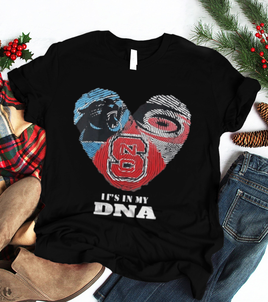 Carolina Panthers NC State Wolfpack It's In My DNA Fingerprint Heart T-Shirt