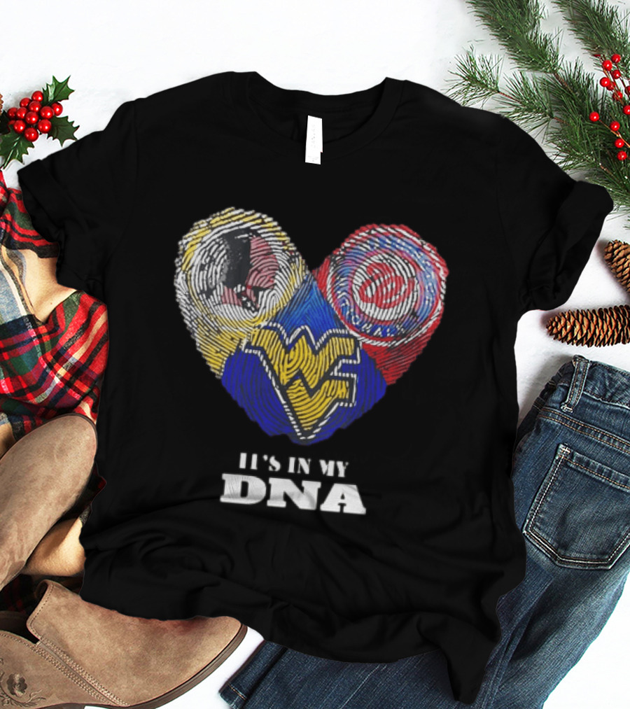 It Is In My DNA West Virginia Mountaineers Washington Commanders Logos Fingerprint T-Shirt