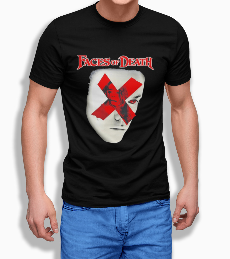 Faces Of Death Horror Movie Red X Iconic Scream Mask T-Shirt