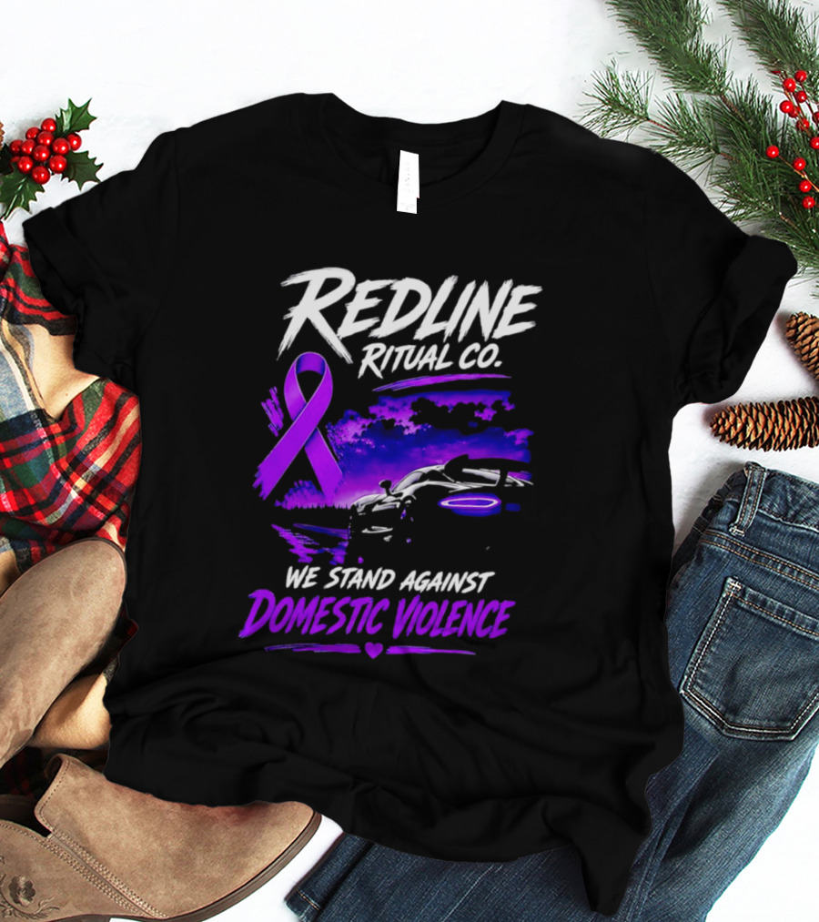 Redline Ritual Co Purple Ribbon We Stand Against Domestic Violence T-Shirt