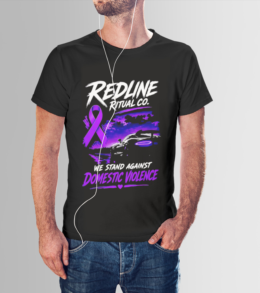Redline Ritual Co Purple Ribbon We Stand Against Domestic Violence T-Shirt