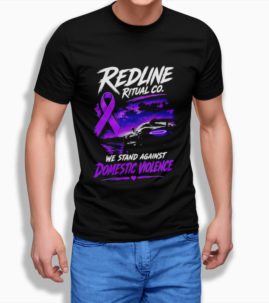 Redline Ritual Co Purple Ribbon We Stand Against Domestic Violence T-Shirt