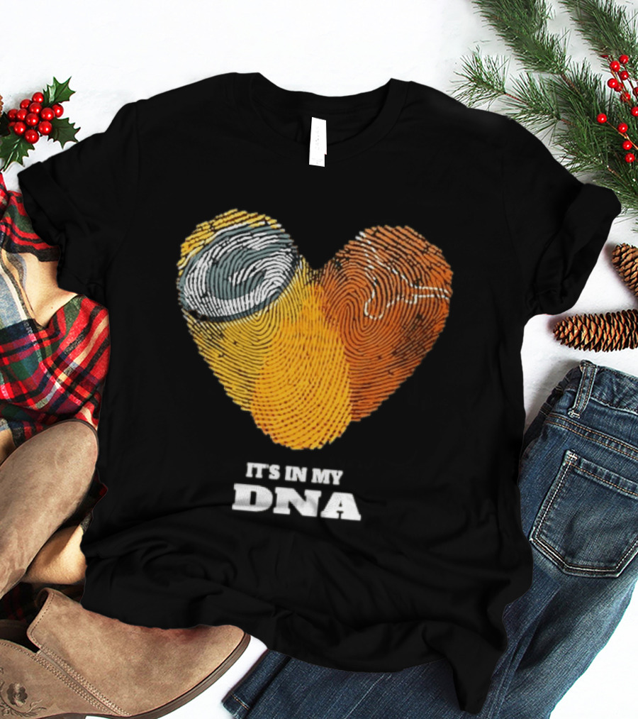 Green Bay Packers Texas Longhorns Heart Shape Fingerprints It's In My DNA T-Shirt