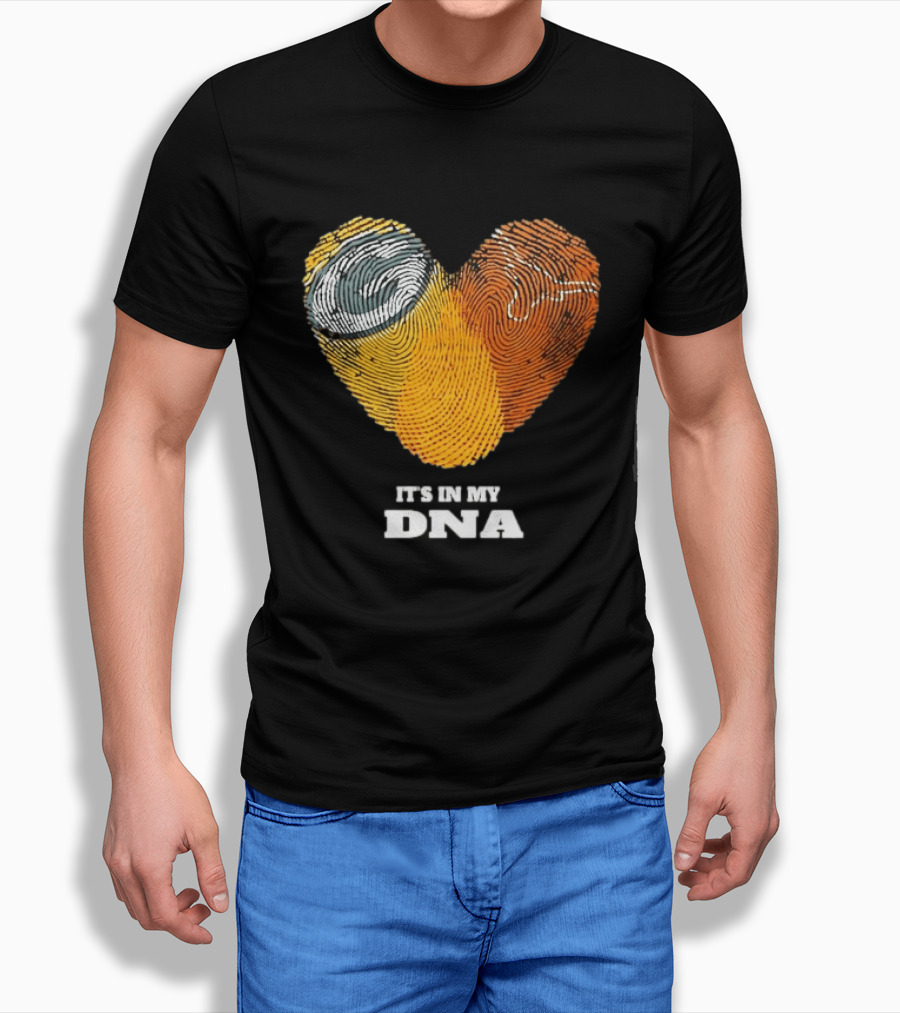 Green Bay Packers Texas Longhorns Heart Shape Fingerprints It's In My DNA T-Shirt