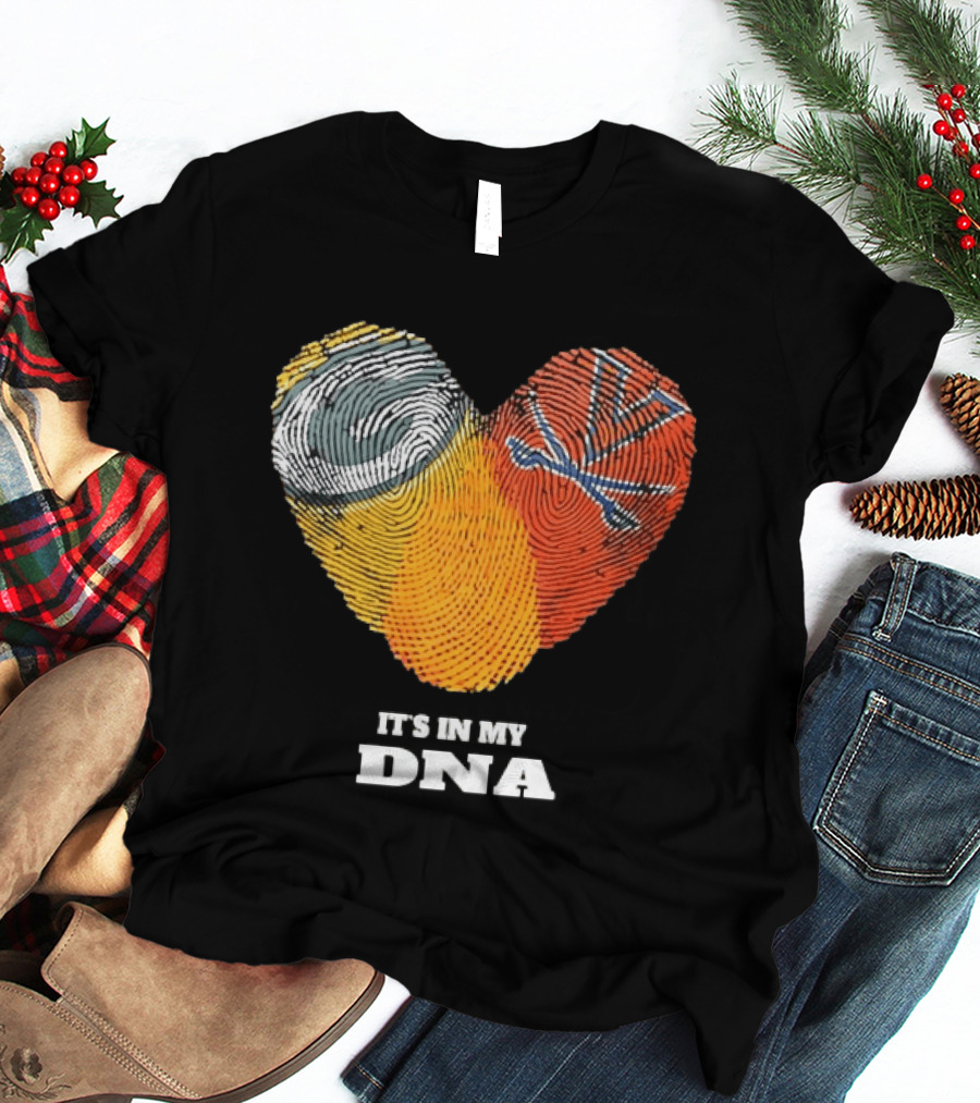 Green Bay Packers Virginia Cavaliers It's In My DNA Heart Fingerprints Love Fans T-Shirt