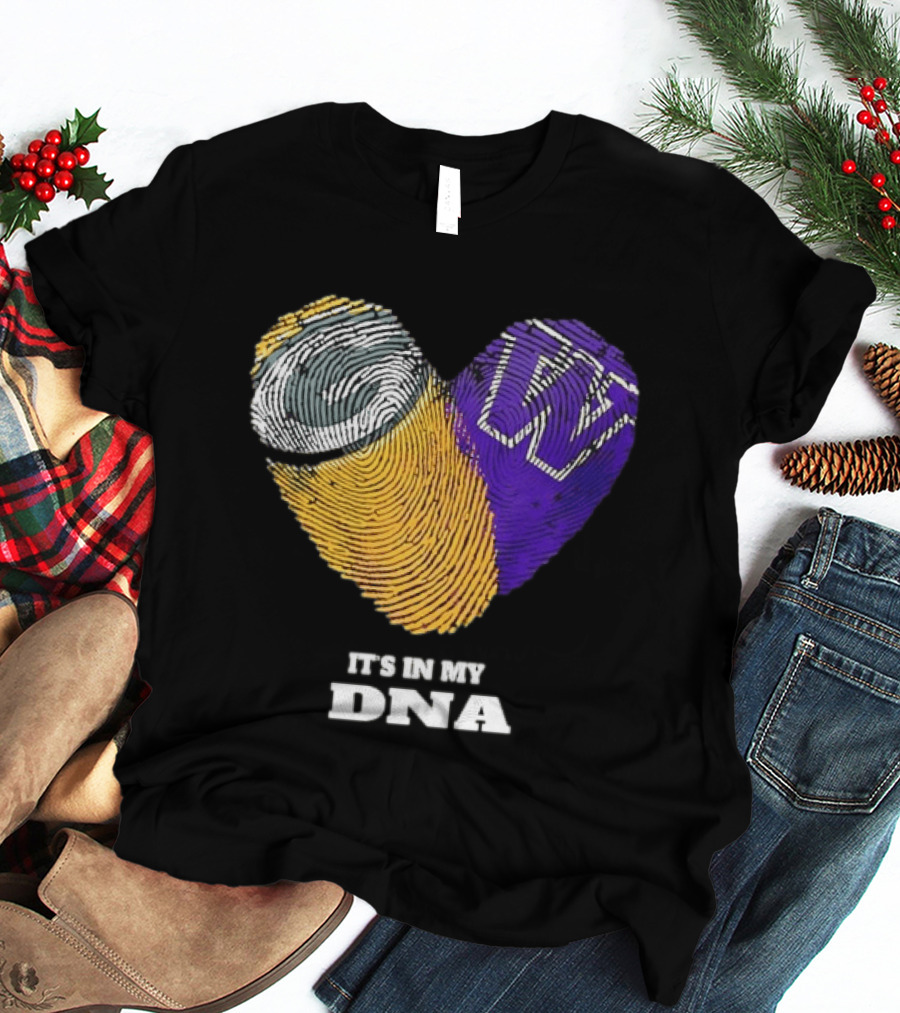 Green Bay Packers Washington Huskies Fingerprint Heart It's In My DNA T-Shirt