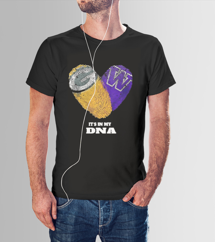 Green Bay Packers Washington Huskies Fingerprint Heart It's In My DNA T-Shirt