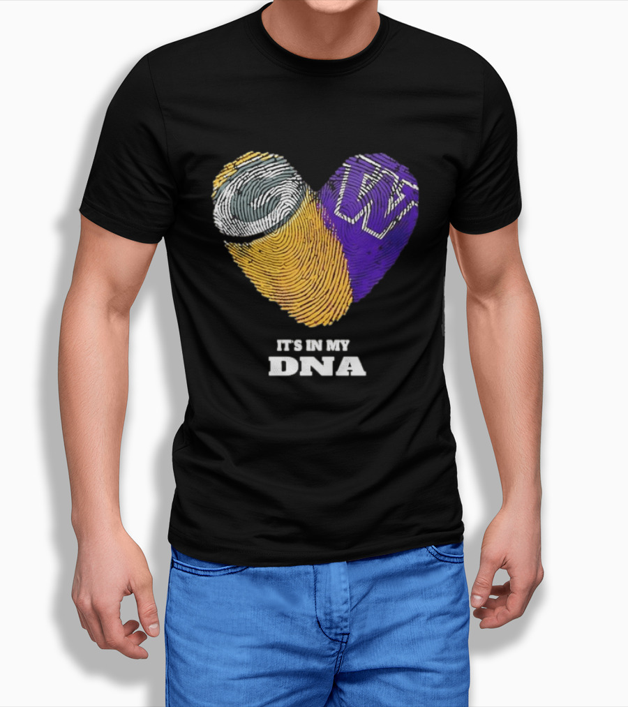 Green Bay Packers Washington Huskies Fingerprint Heart It's In My DNA T-Shirt
