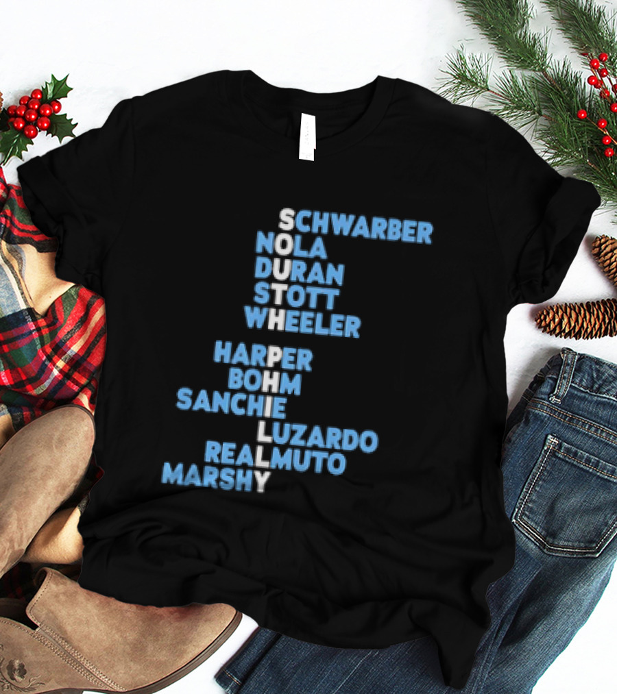 Philadelphia Phillies South Philly Baseball Player Names 2026 Schwaber Nola Duran Stott Wheeler Harper Bohm Sanchez Luzardo Realmuto Marsh T-Shirt