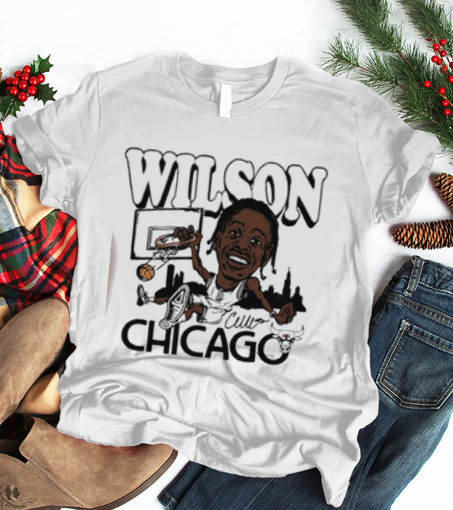 Wilson Dunking Basketball Caricature Chicago Bulls Skyline T-Shirt