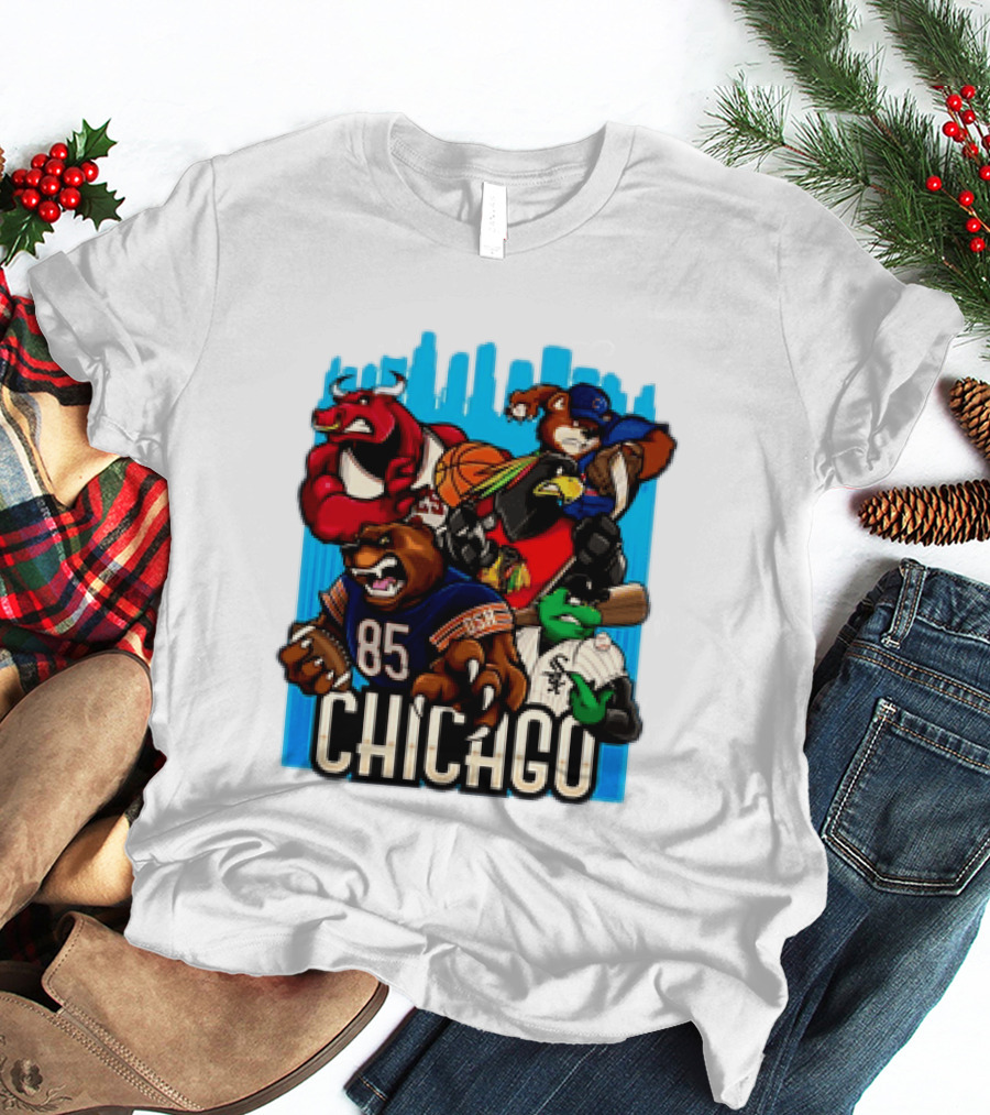 Chicago Bulls Bears Blackhawks Cubs White Sox Sports Team Characters T-Shirt