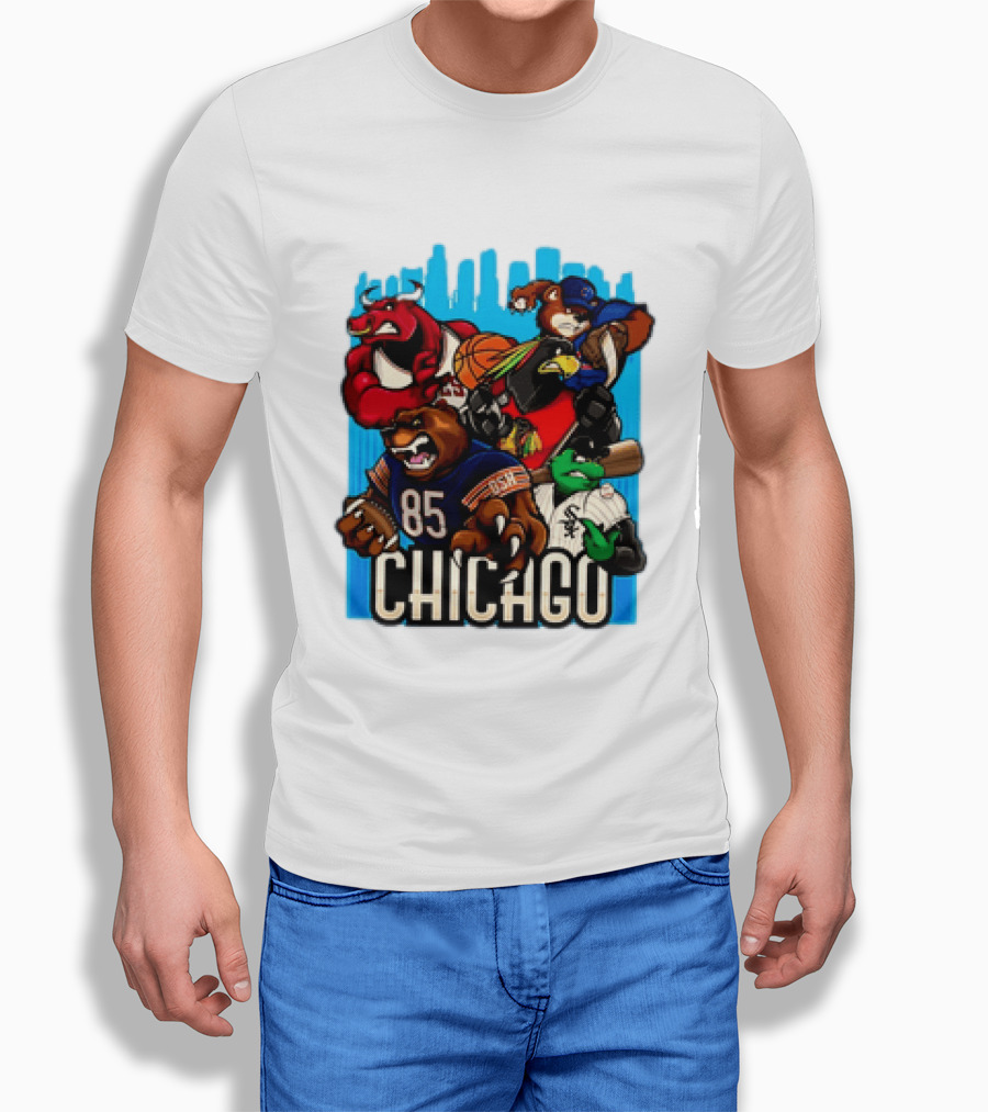 Chicago Bulls Bears Blackhawks Cubs White Sox Sports Team Characters T-Shirt