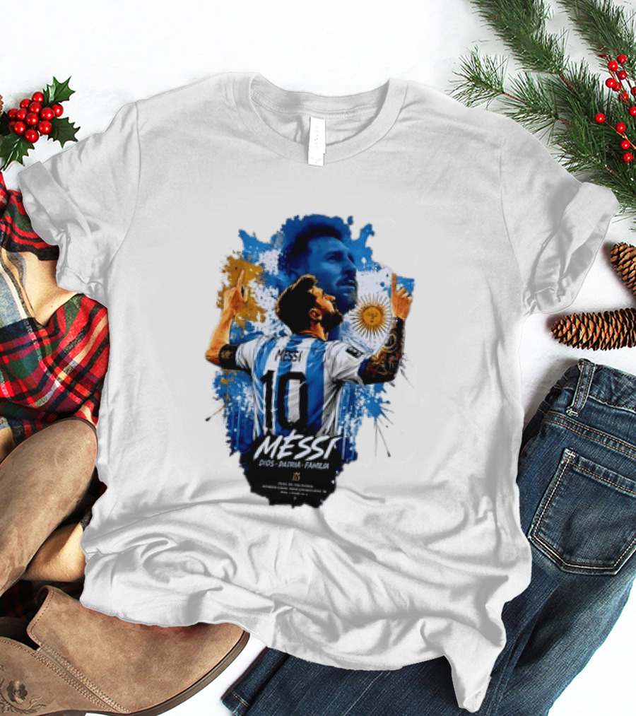 Messi Dios Patria Familia Argentina Football 10 Pointing To The Sky T-Shirt
