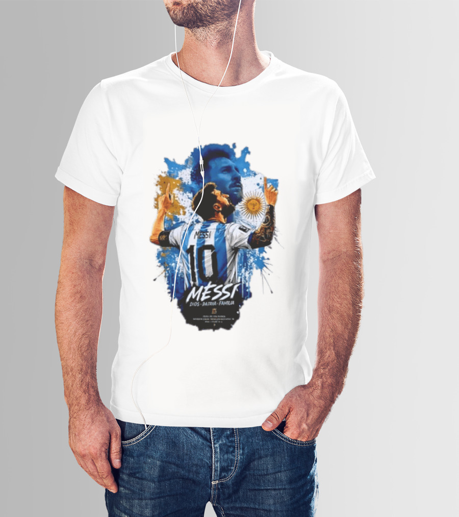 Messi Dios Patria Familia Argentina Football 10 Pointing To The Sky T-Shirt