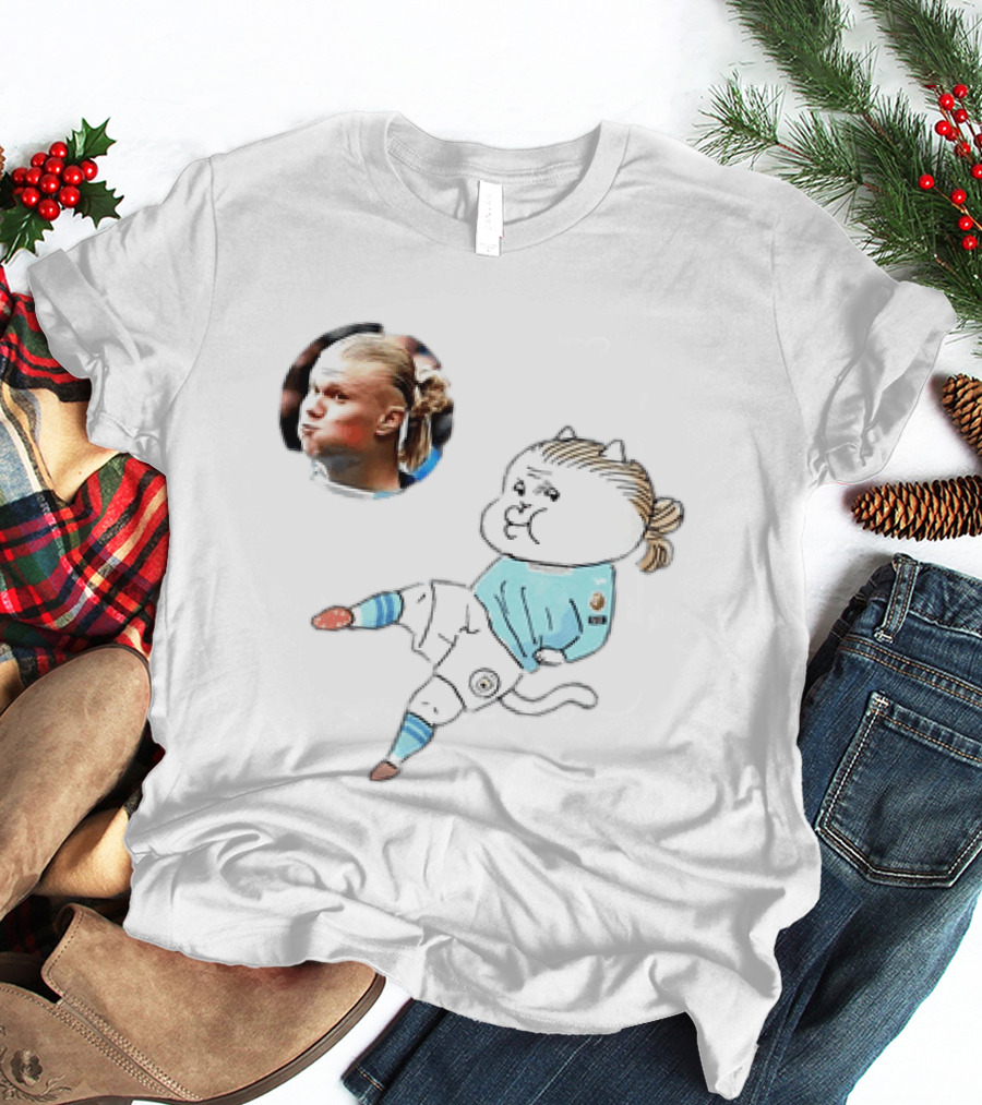 Erling Haaland Manchester City Cat Cartoon Football T-Shirt