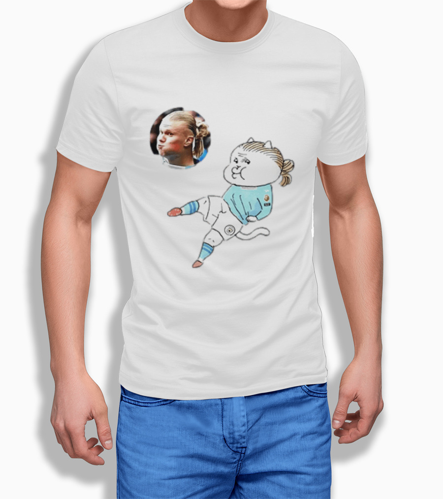 Erling Haaland Manchester City Cat Cartoon Football T-Shirt