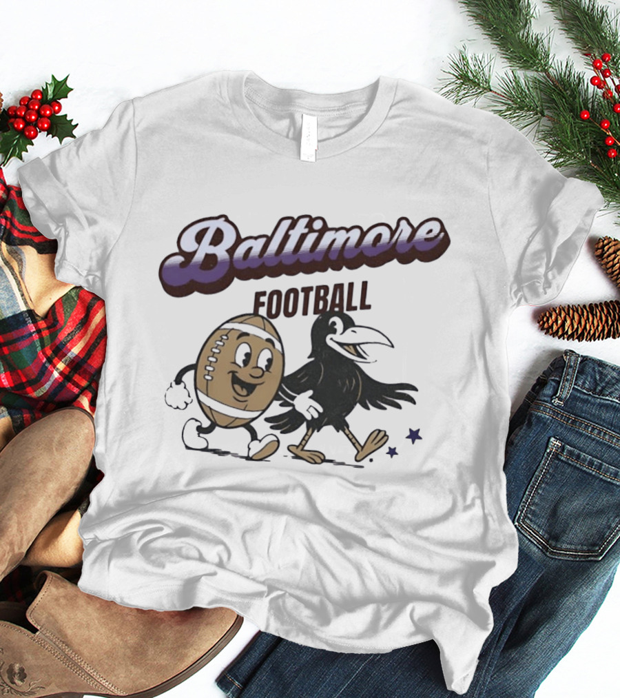 Baltimore Football Raven Walking Team Vintage Cartoon T-Shirt
