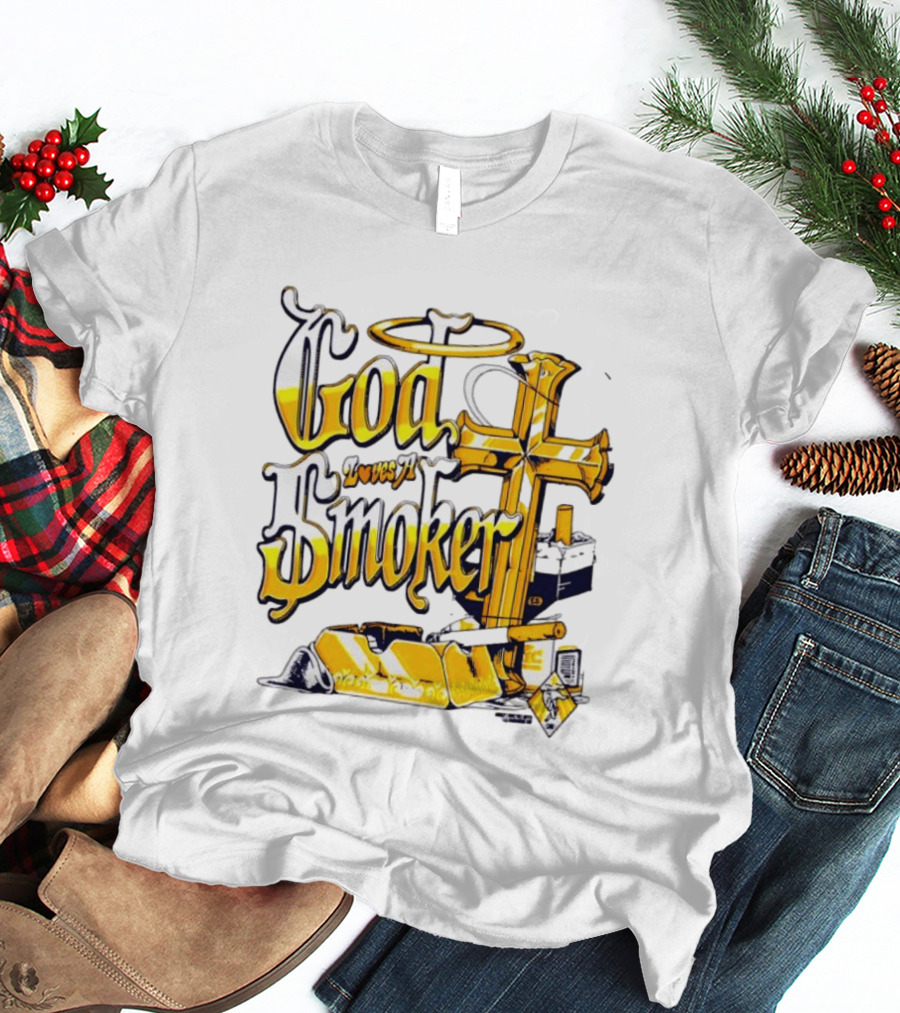 God Loves A Smoker Religious Faith Christian Cross Cigarette Ashtray T-Shirt