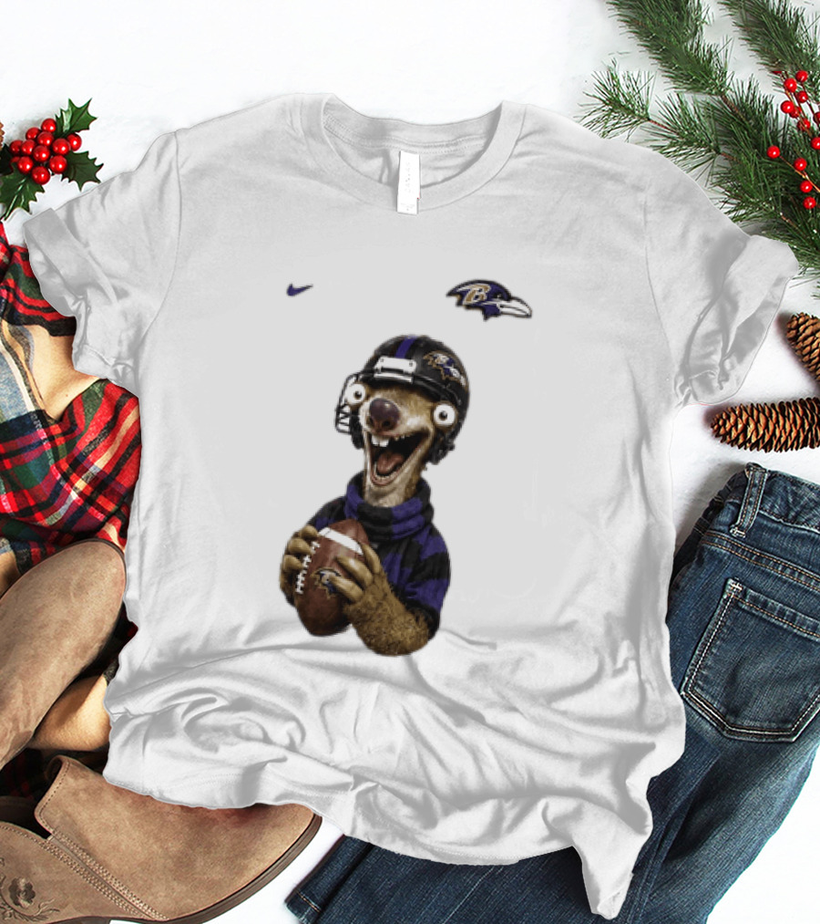 Sid The Sloth Baltimore Ravens Football Helmet And Ball Ravens Fan Gear T-Shirt