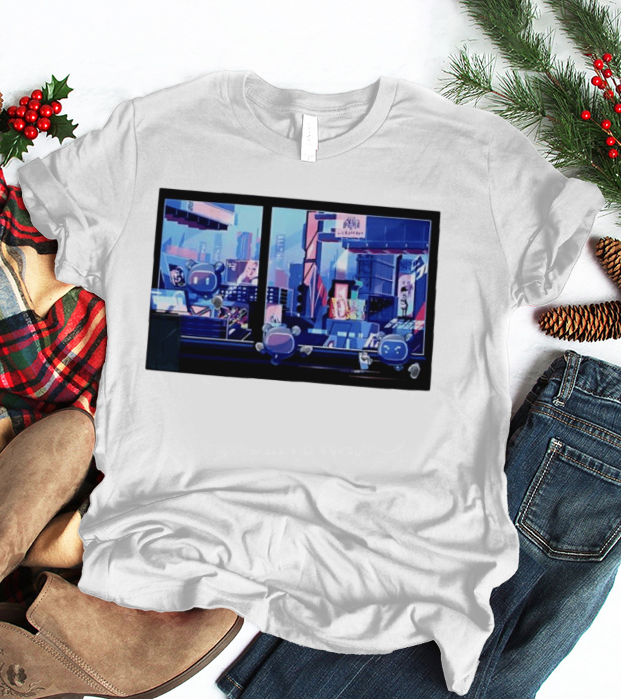 Lit Bot Apts Robots Futuristic City Skyline Pixel T-Shirt