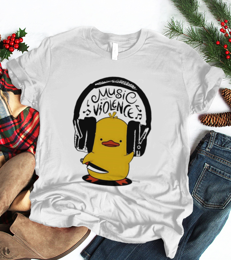 Murder Duck Music And Violence Headphones Knife Animal Bird T-Shirt