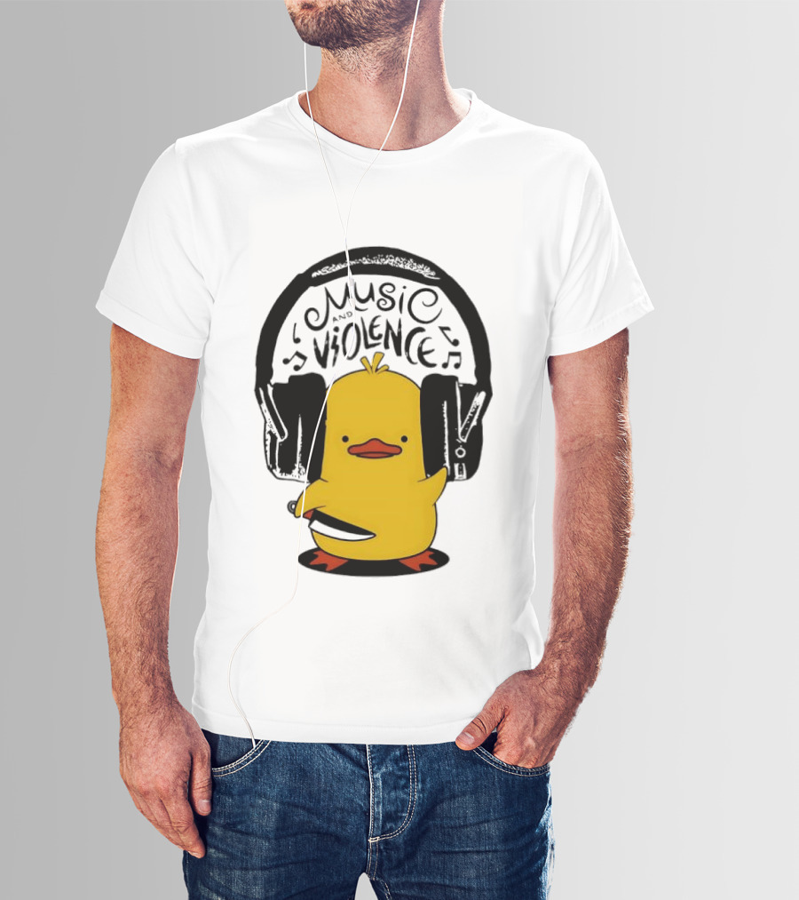 Murder Duck Music And Violence Headphones Knife Animal Bird T-Shirt