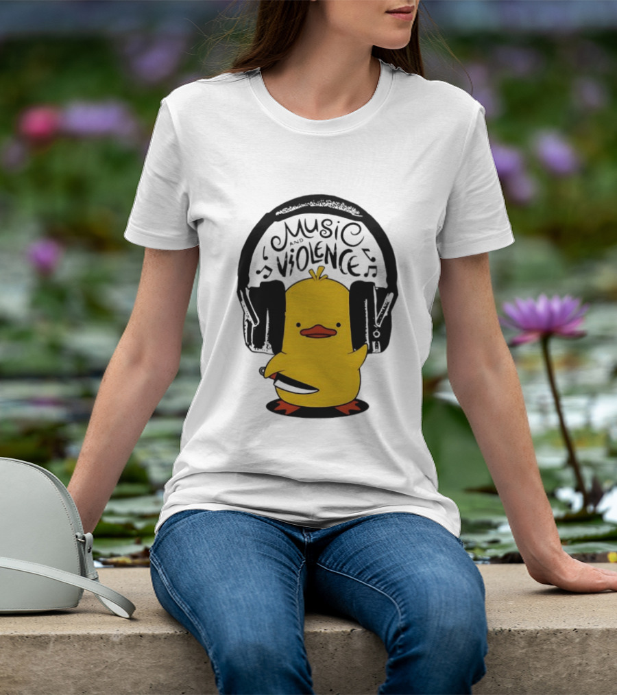 Murder Duck Music And Violence Headphones Knife Animal Bird T-Shirt