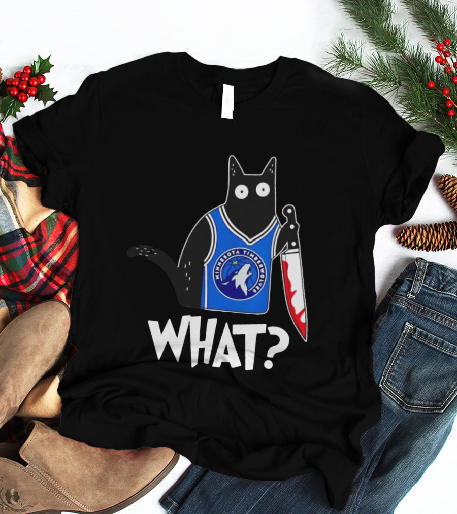 Minnesota Timberwolves Cat With Knife WHAT Halloween T-Shirt