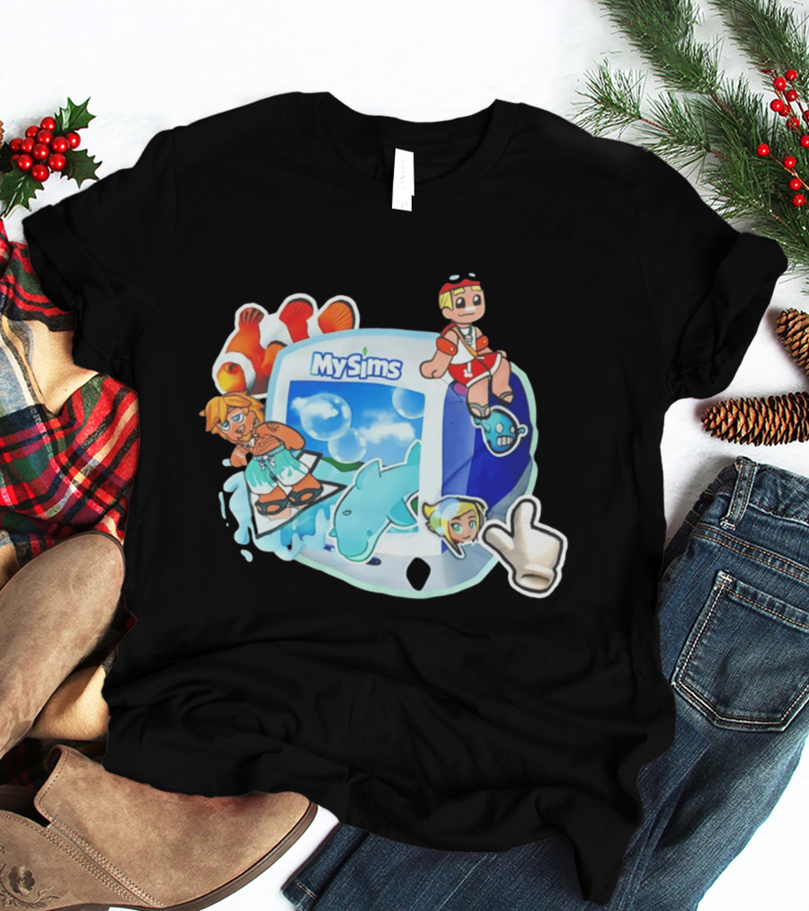 MySims Beach Adventure Clownfish Dolphin و Surfing Fun T-Shirt