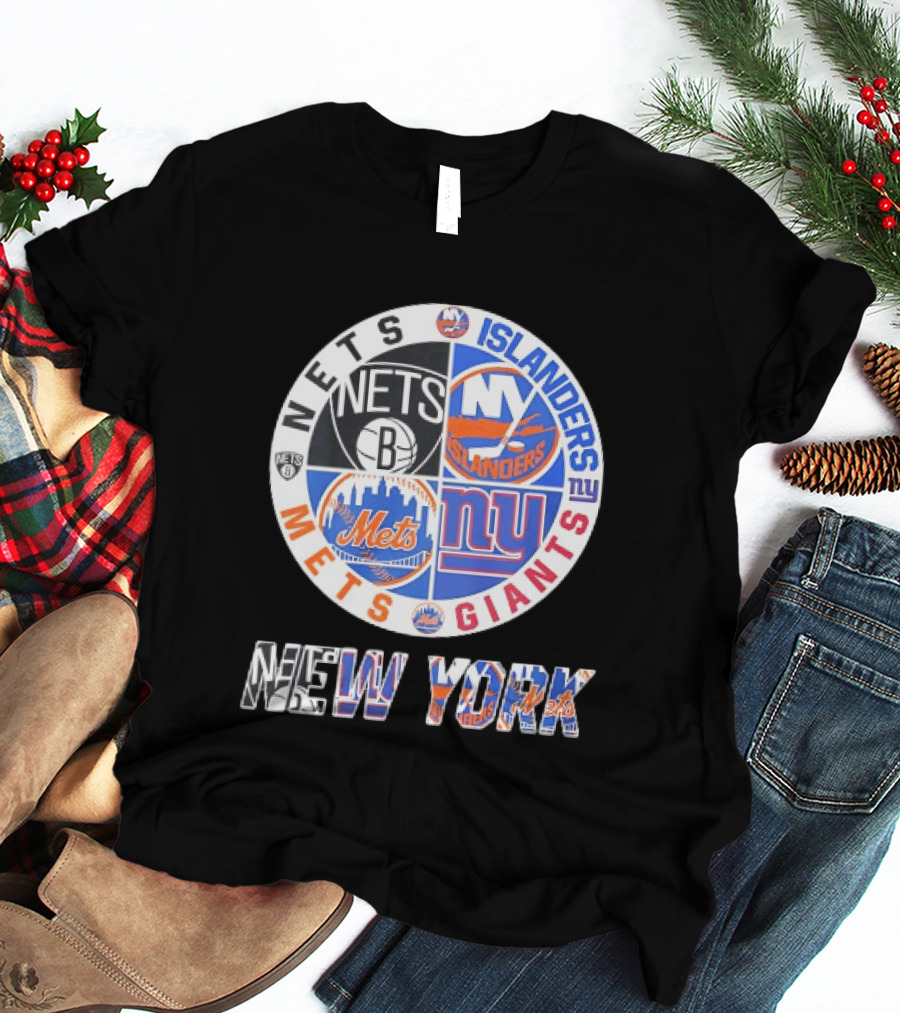 New York Mets Giants Islanders Nets Teams Logo Circle T-Shirt