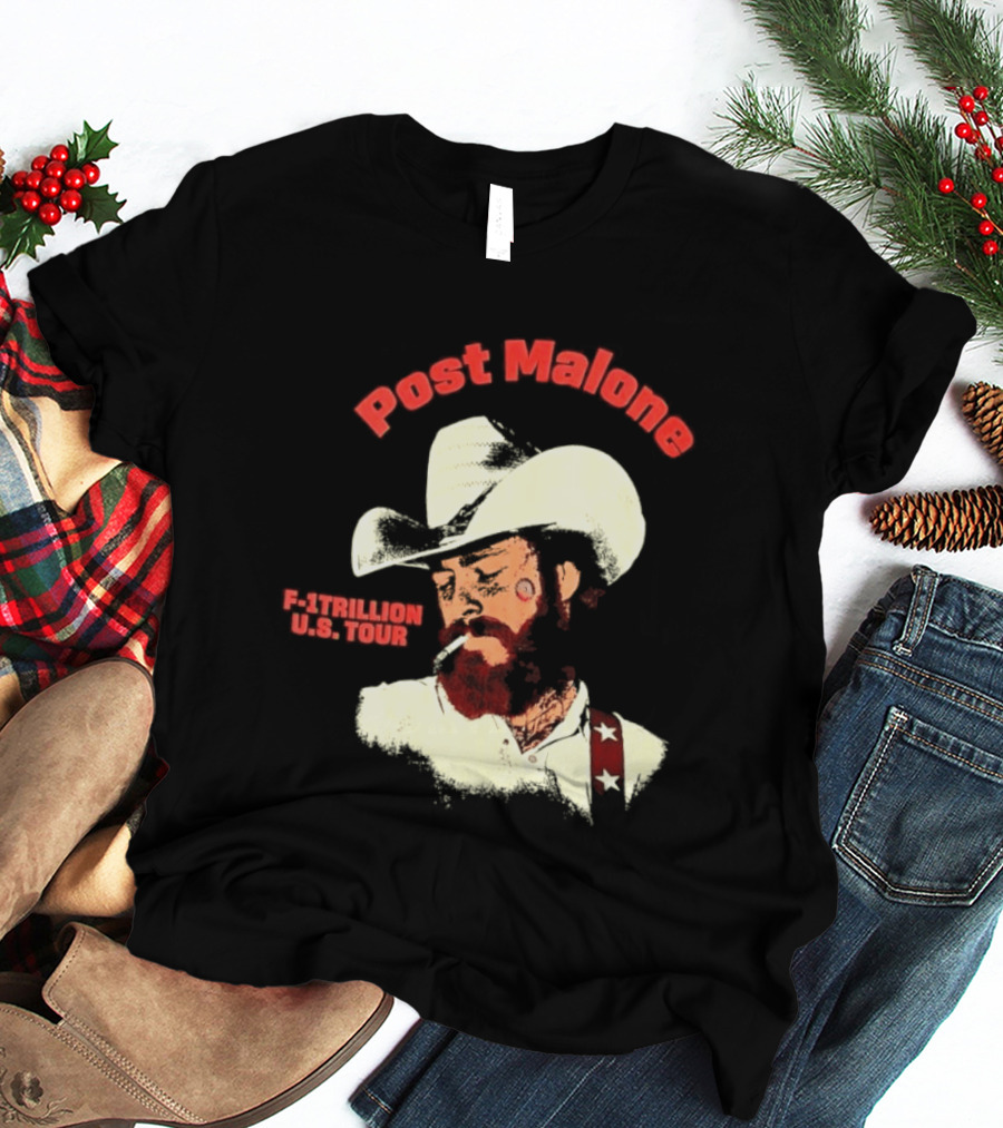 Post Malone F 1 Trillion U.S. Tour Cowboy Hat And Cigarette T-Shirt
