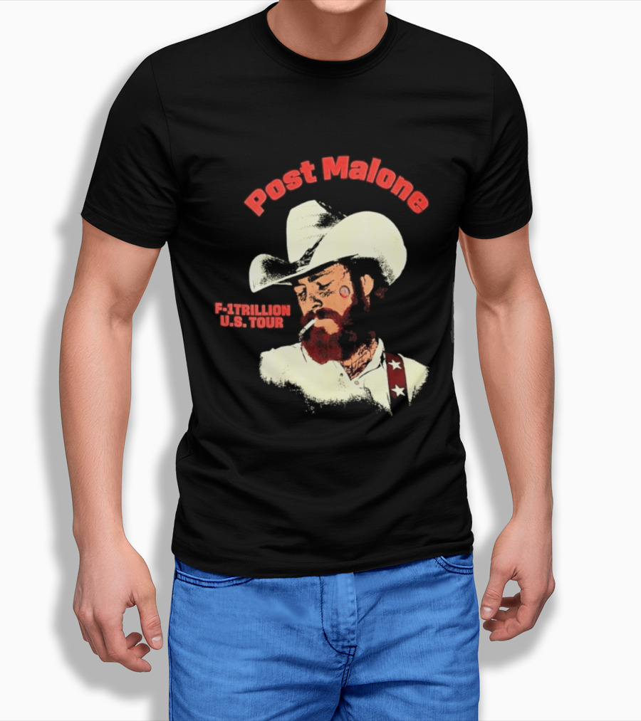 Post Malone F 1 Trillion U.S. Tour Cowboy Hat And Cigarette T-Shirt