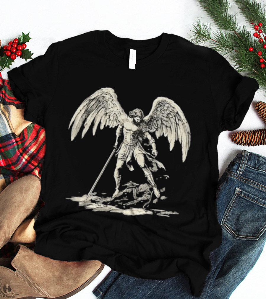 Saint Michael The Archangel Defeating Satan Biblical Christian Symbolism T-Shirt
