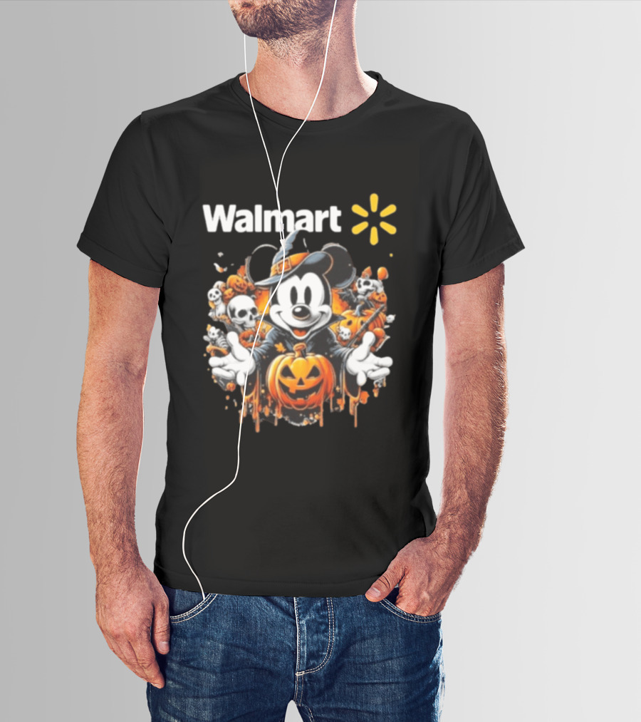 Walmart Mickey Mouse Halloween Witch Pumpkin Skulls T-Shirt