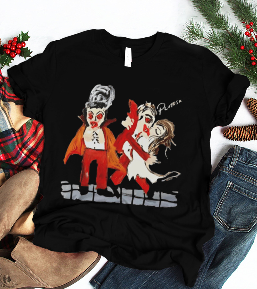 Dracula And Bride Kissing PlutoSki Halloween Vampire Couple Romantic Horror T-Shirt
