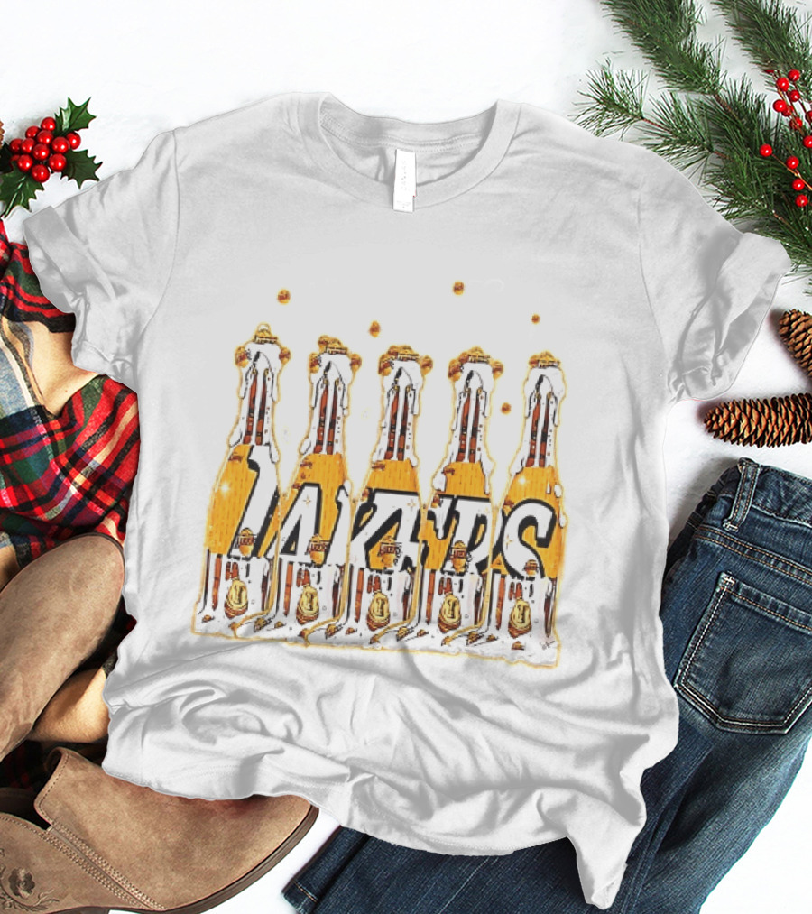 Lakers Champagne Bottle Celebration Popping Bubbles T-Shirt