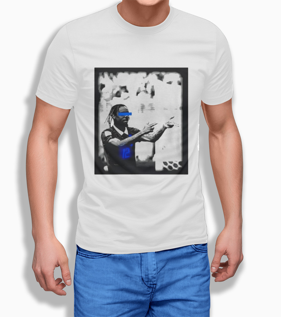 Bradley Barcola France Parasite Number 12 Footballer Blue Accents T-Shirt